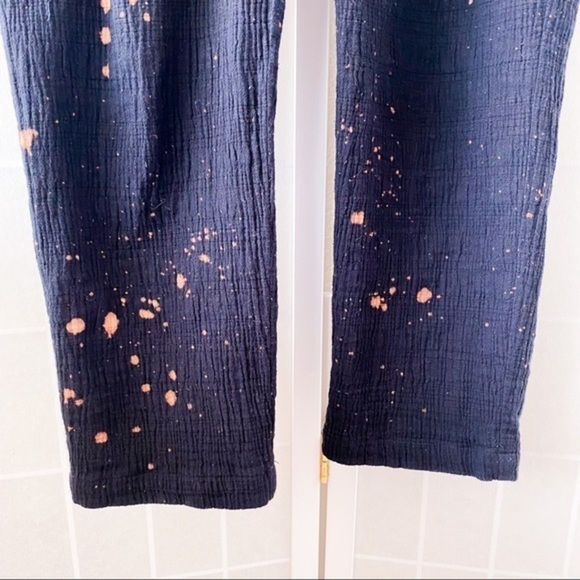 Boho Black & Bleached Splattered Woven Button Front Jumpsuit - Picture 16 of 16